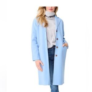 J McLaughlin Light Blue Heather Long Wool Coat with Button Closure